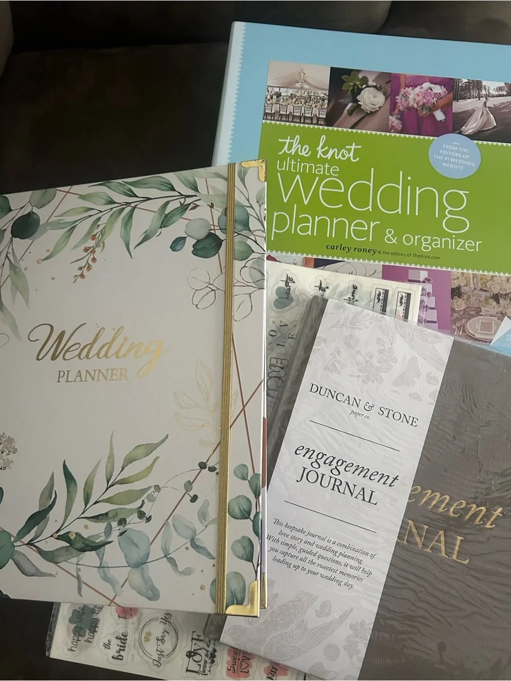 Floral Wedding Planner & Engagement Journal Set - Green, White, Gold